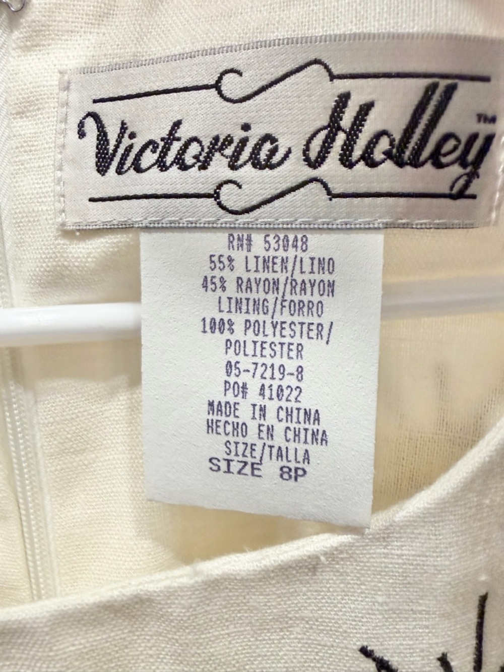 VINTAGE VICTORIA HOLLEY Tropical Linen Embroidered Dress - Picture 4 of 5